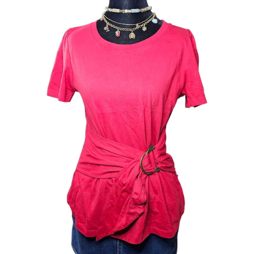 Maeve by Anthropologie Red Faux-Wrap O-Ring Tee - Size M